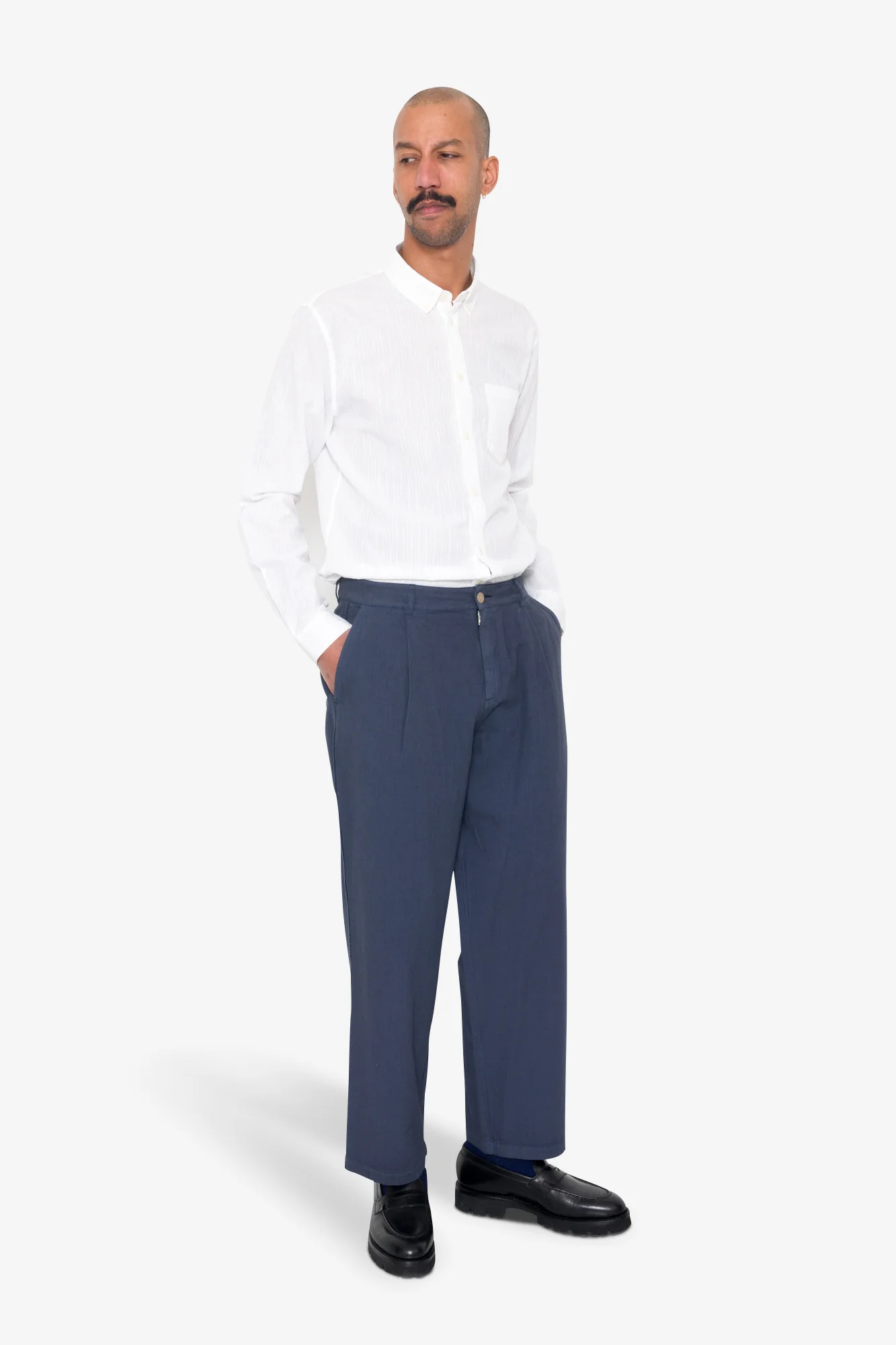 Wide Fit Trouser - Soft Navy Herringbone - Image 6