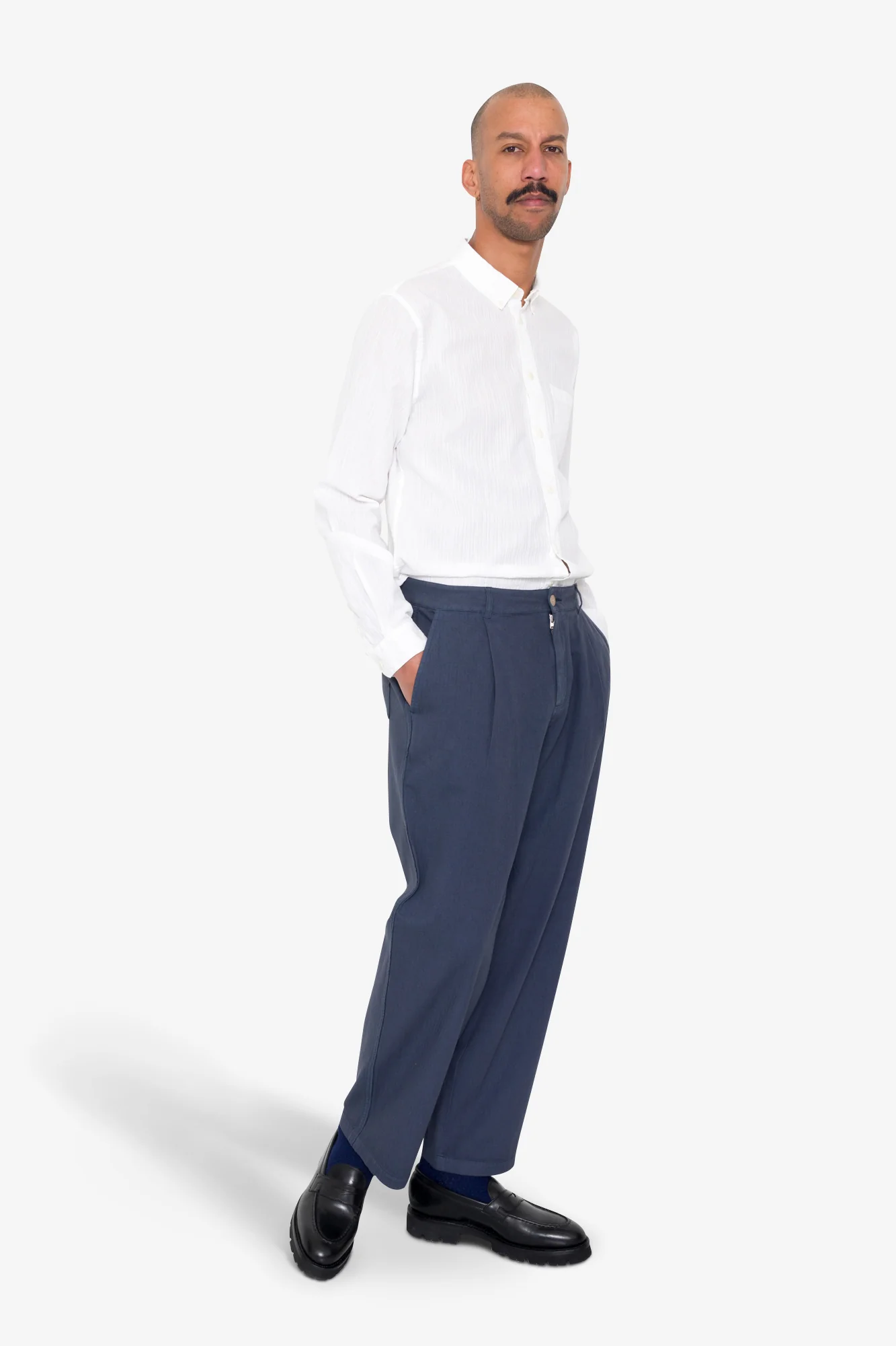 Wide Fit Trouser - Soft Navy Herringbone - Image 8