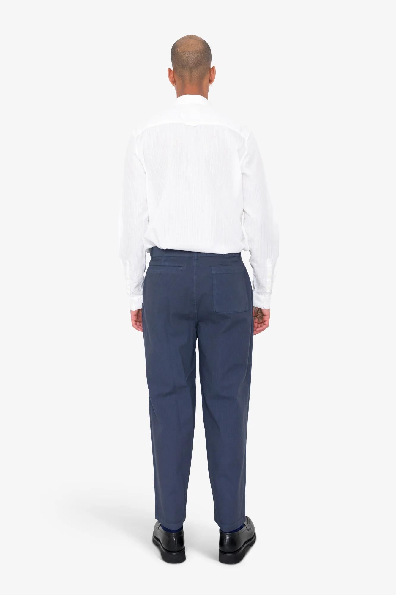 Wide Fit Trouser - Soft Navy Herringbone - Image 9