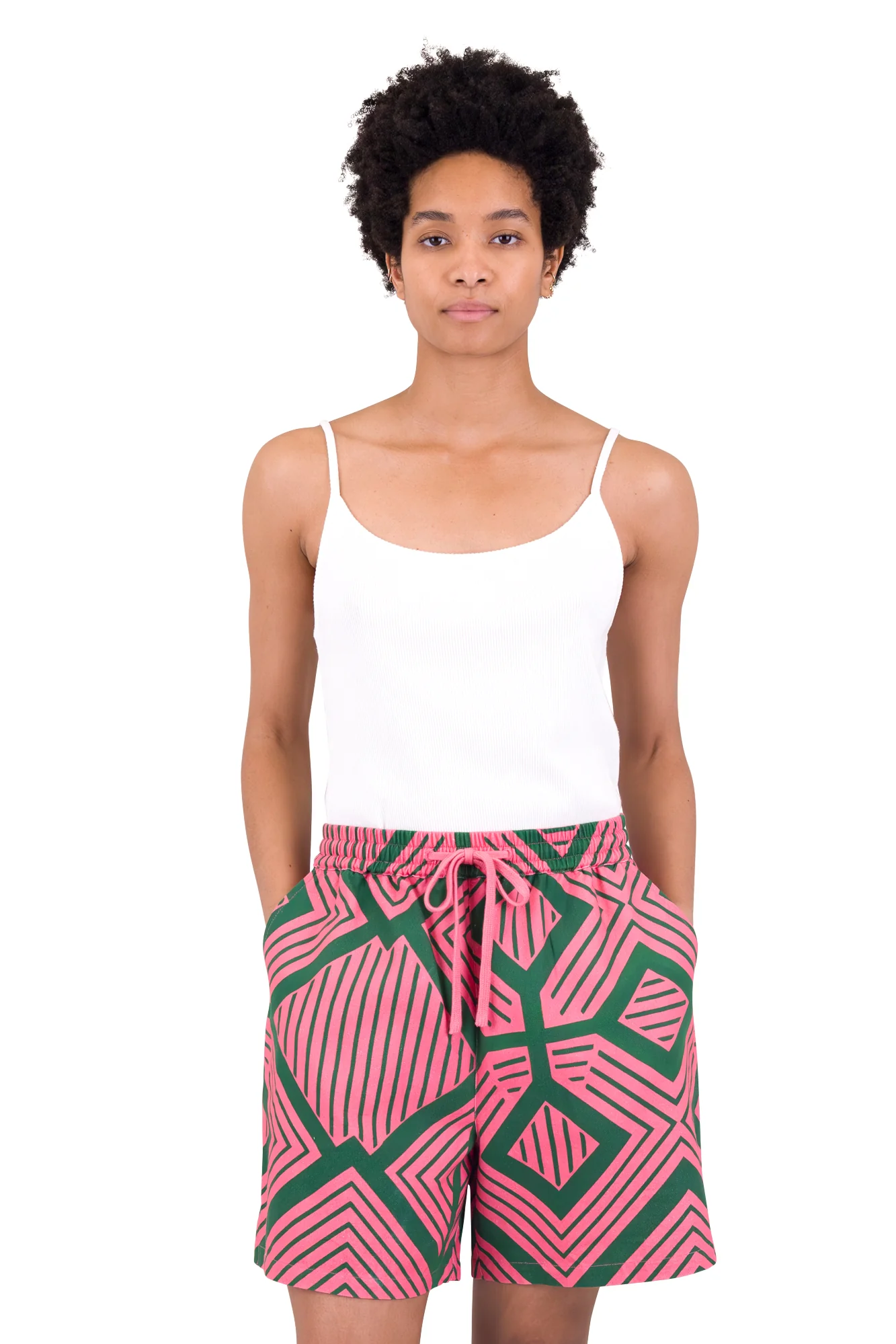 Wide Signal Shorts - Pink Green Diamond Print - Image 6