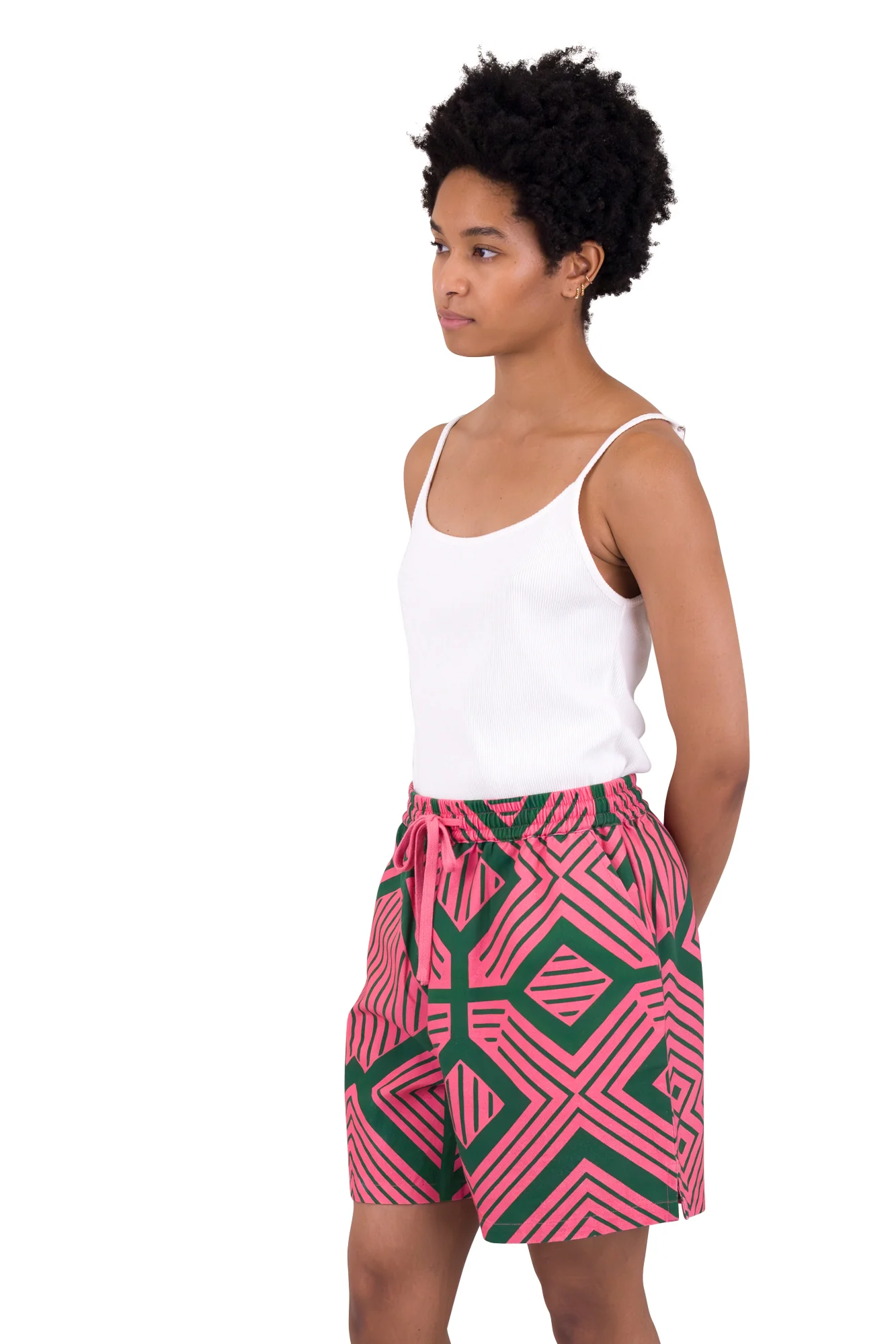 Wide Signal Shorts - Pink Green Diamond Print - Image 7